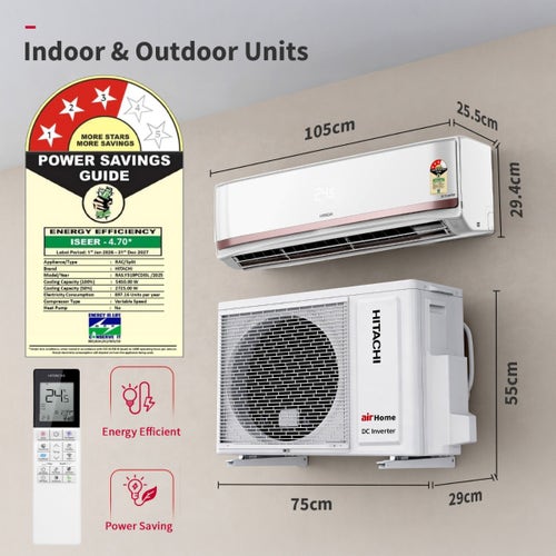 Hitachi 1.5 Ton 3 Star Inverter Split AC | Hybrid Convertible | 4 Way Swing | Wi-Fi & Voice Control | Long Air Throw (RASY319PCDISL15TSPL, 2026 Model - New BEE Rating) White
