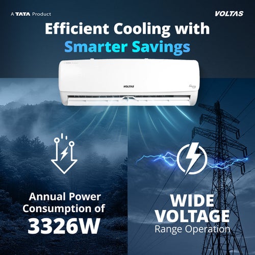 Voltas 1 Ton 3 Star Inverter Split AC | Copper | 4-in-1 Adjustable Mode | Anti-Dust Filter | Turbo Cooling | High Ambient Cooling (123INVVECTRAELEGANT1TSPL, 2026 Model)