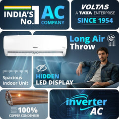 Voltas 1 Ton 3 Star Inverter Split AC | Copper | 4-in-1 Adjustable Mode | Anti-Dust Filter | Turbo Cooling | High Ambient Cooling (123INVVECTRAELEGANT1TSPL, 2026 Model)
