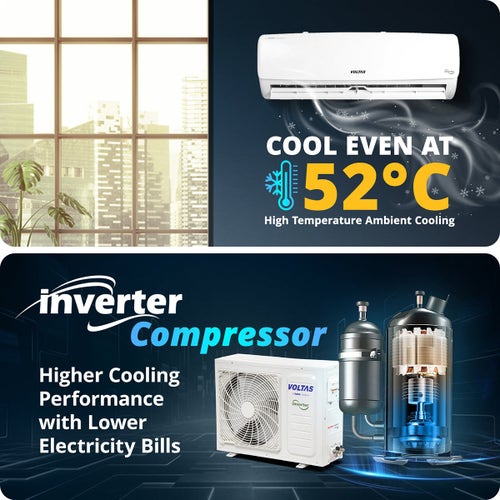 Voltas 1 Ton 3 Star Inverter Split AC | Copper | 4-in-1 Adjustable Mode | Anti-Dust Filter | Turbo Cooling | High Ambient Cooling (123INVVECTRAELEGANT1TSPL, 2026 Model)