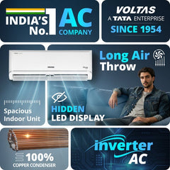 Voltas 1.5 Ton 3 Star Inverter Split AC | Copper | 4-in-1 Adjustable Mode | Turbo Cooling | High Ambient Cooling | Anti-Dust Filter (183INVVECTRAZENSILVER15TSPL, 2026 Model)