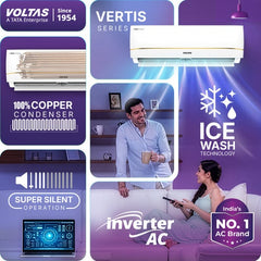 Voltas 1.5 Ton 3 Star Inverter Split AC | Copper | 4-Step Adjustable Mode | Turbo Cooling | High Ambient Cooling | Anti-Dust Filter (183INV Vertis Zenith Gold, White, 2026 Model)