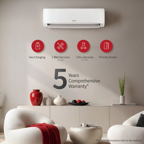 Hitachi 1 Ton 2 Star Inverter Split AC | 4 Way Swing | Anti-Bacterial SuperFine Mesh Filter | Silent Mode | Copper Condenser (RASB312PCAIBA11TSPL, 2026 Model - New BEE Rating) White