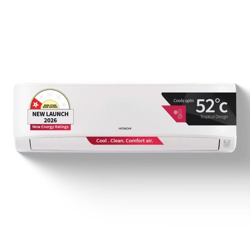 Hitachi 1 Ton 2 Star Inverter Split AC | 4 Way Swing | Anti-Bacterial SuperFine Mesh Filter | Silent Mode | Copper Condenser (RASB312PCAIBA11TSPL, 2026 Model - New BEE Rating) White