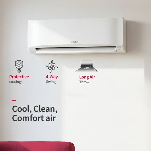 Hitachi 1 Ton 2 Star Inverter Split AC | 4 Way Swing | Anti-Bacterial SuperFine Mesh Filter | Silent Mode | Copper Condenser (RASB312PCAIBA11TSPL, 2026 Model - New BEE Rating) White
