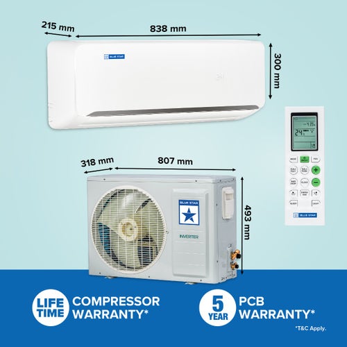 Bluestar 1 Ton 3 Star Inverter Split AC | Copper Condenser | 5-in-1 Convertible | Turbo Cool | Anti-Corrosive Blue Fins (IA312NXU, 2026 Model)