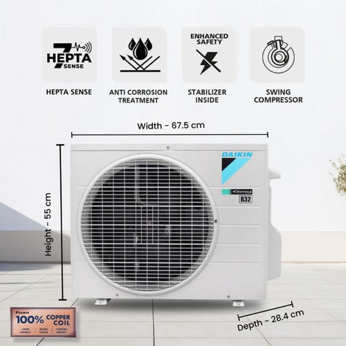 Daikin 1 Ton 3 Star Inverter Split AC | 100% Copper Condenser | Coanda Airflow | Triple Display | Power Chill Operation (ATKL35XV, 2026 Model - New BEE Rating) White