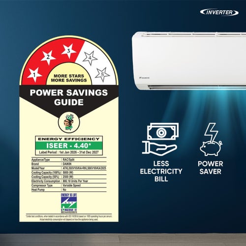 Daikin 1.5 Ton 3 Star Inverter Split AC | 100% Copper Condenser | Coanda Airflow | Triple Display | Power Chill Operation (ATKL50XV, 2026 Model - New BEE Rating) White