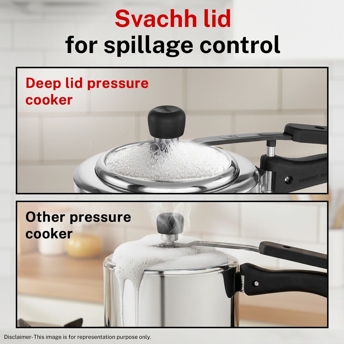 Prestige Edge PEBS 04 4 Burner Manual Gas Stove, Black + Prestige 5 L Tri-Ply Svachh Inner Lid Pressure Cooker, Gas & Induction Compatible, Spillage Control, 5 Years Warranty, Silver
