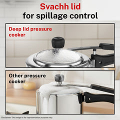 Prestige Edge PEBS 04 4 Burner Manual Gas Stove, Black + Prestige 5 L Tri-Ply Svachh Inner Lid Pressure Cooker, Gas & Induction Compatible, Spillage Control, 5 Years Warranty, Silver