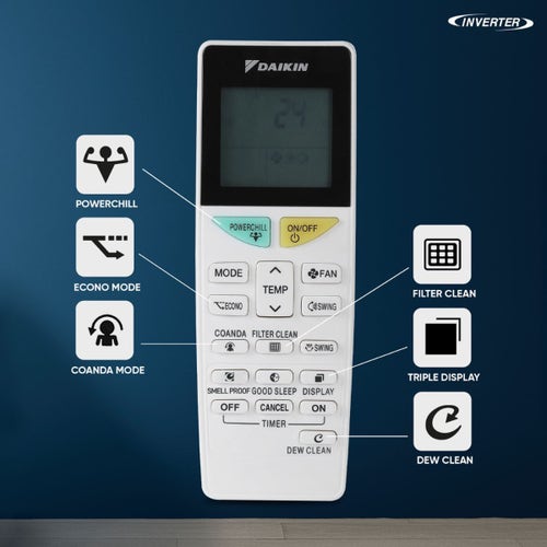 Daikin 1 Ton 5 Star Inverter Split AC | Copper Condenser | Dew Clean Technology | Coanda Airflow | Triple Display | Power Chill Operation (ATKM35XV16, 2026 Model)