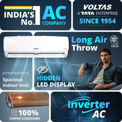 Voltas 2 Ton 3 Star Inverter Split AC | Copper Condenser | Adjustable Inverter Technology | Turbo Cooling | Anti-Dust Filter (243INVVECTRAELEGANT2TSPL, 2026 Model)