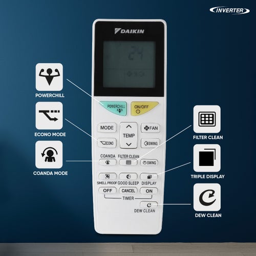 Daikin 1.5 Ton 5 Star Inverter Split AC | Copper Condenser | Dew Clean Technology | Coanda Airflow | Triple Display | Power Chill Operation (FTKM50XV16, 2026 Model)