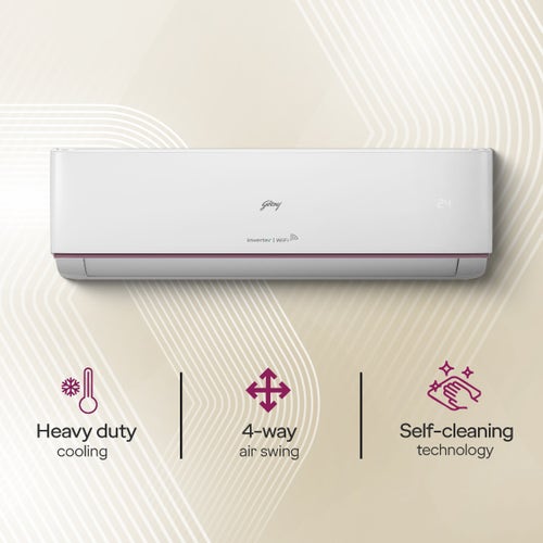 Godrej 1.5 Ton 3 Star Inverter Split AC | Wi-Fi Smart Control | 4-Way Swing | Copper Condenser | i-Sense Technology | Self Clean (HIC18Z3TGVAIOT4, 2026 Model) White