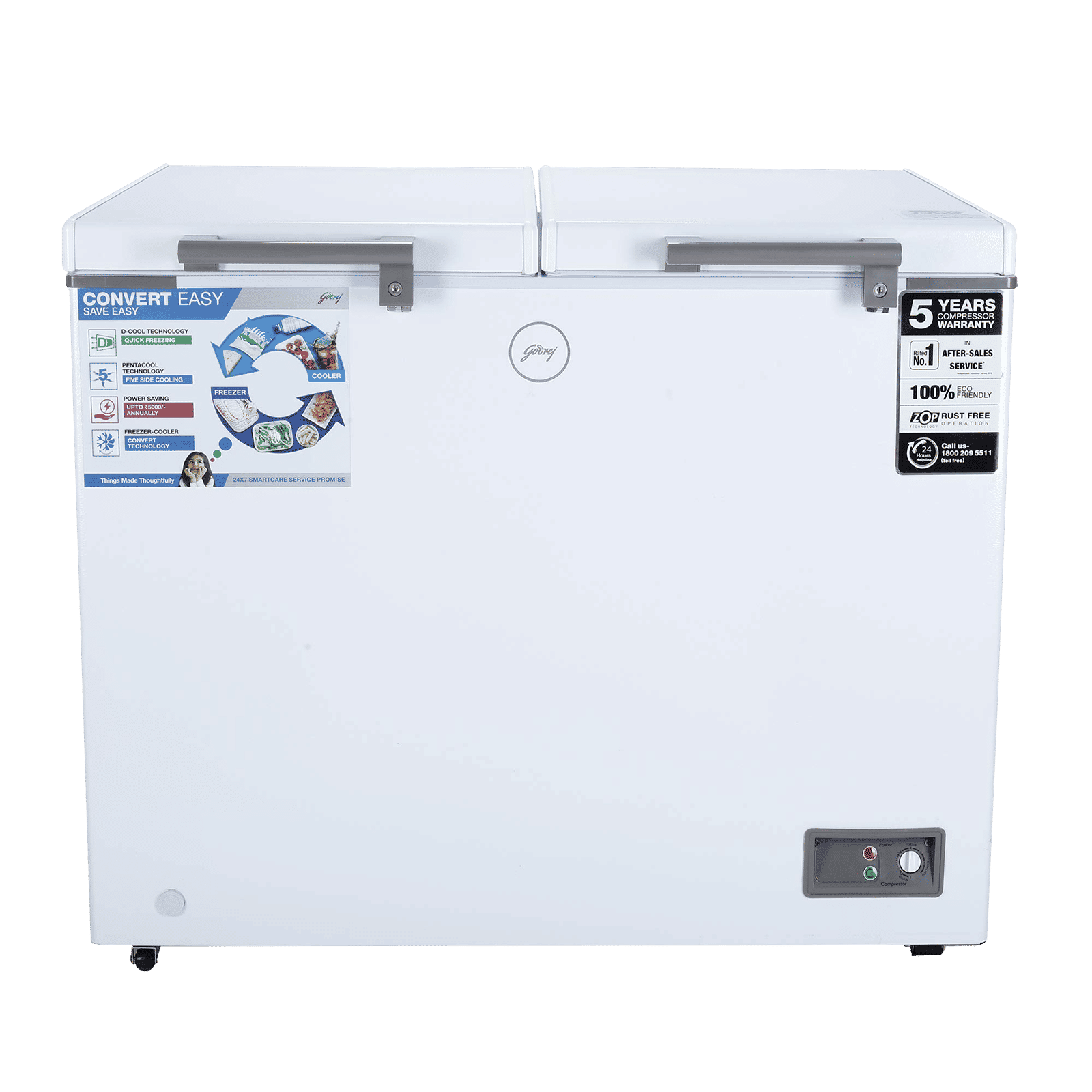 Godrej Edge Penta 300 Litres 3 Star Double Door Deep Freezer (ZOP Technology, DH EPenta 325C 31C, Royal White)