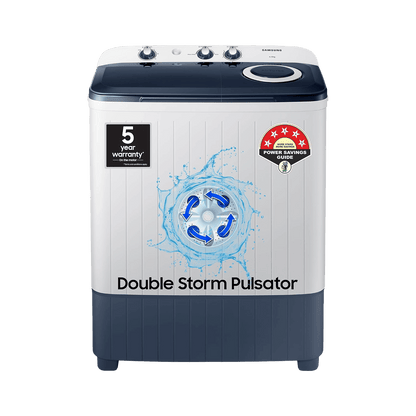 SAMSUNG 6.5 kg 5 Star Semi Automatic Washing Machine with Air Turbo Drying (WT65R2200LL/TL, Light Gray & Blue Base)