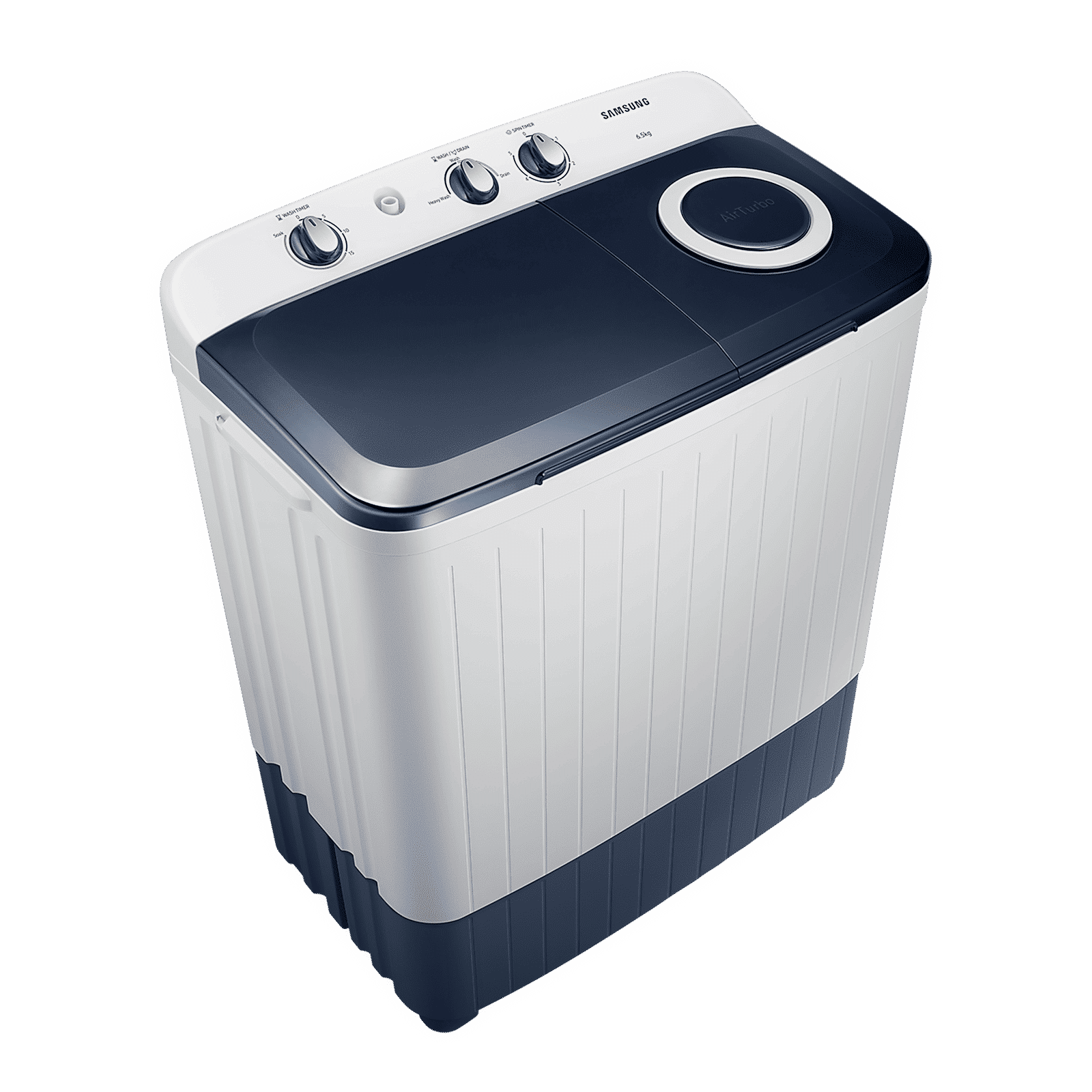 SAMSUNG 6.5 kg 5 Star Semi Automatic Washing Machine with Air Turbo Drying (WT65R2200LL/TL, Light Gray & Blue Base)