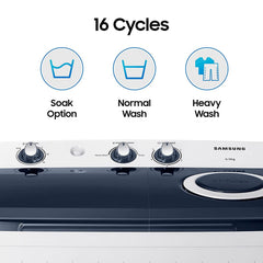SAMSUNG 6.5 kg 5 Star Semi Automatic Washing Machine with Air Turbo Drying (WT65R2200LL/TL, Light Gray & Blue Base)