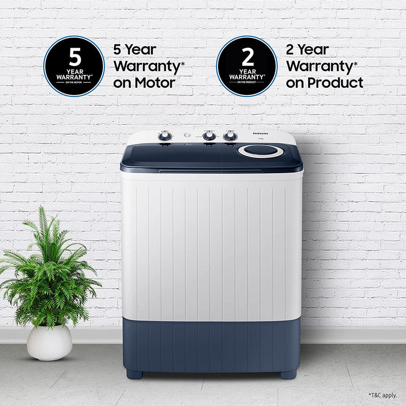 SAMSUNG 6.5 kg 5 Star Semi Automatic Washing Machine with Air Turbo Drying (WT65R2200LL/TL, Light Gray & Blue Base)