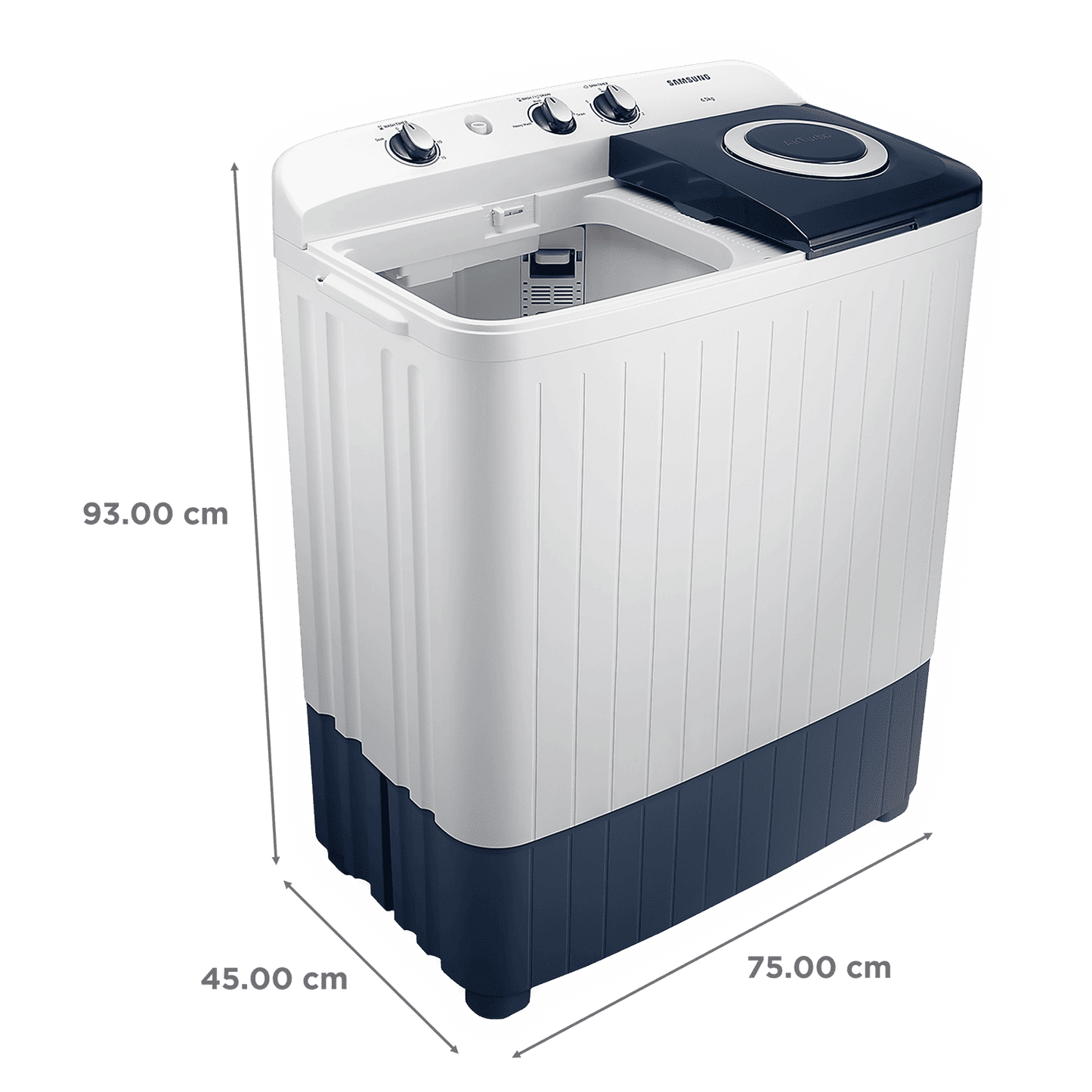 SAMSUNG 6.5 kg 5 Star Semi Automatic Washing Machine with Air Turbo Drying (WT65R2200LL/TL, Light Gray & Blue Base)