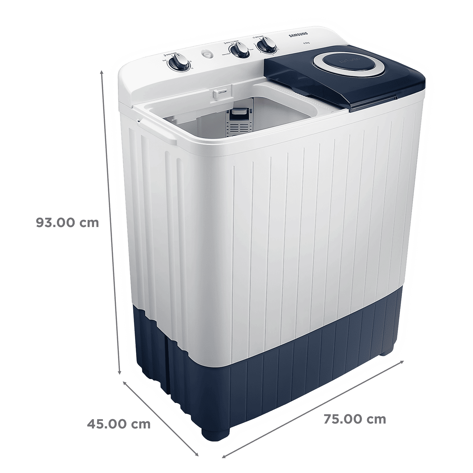 SAMSUNG 6.5 kg 5 Star Semi Automatic Washing Machine with Air Turbo Drying (WT65R2200LL/TL, Light Gray & Blue Base)