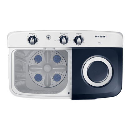 SAMSUNG 6.5 kg 5 Star Semi Automatic Washing Machine with Air Turbo Drying (WT65R2200LL/TL, Light Gray & Blue Base)