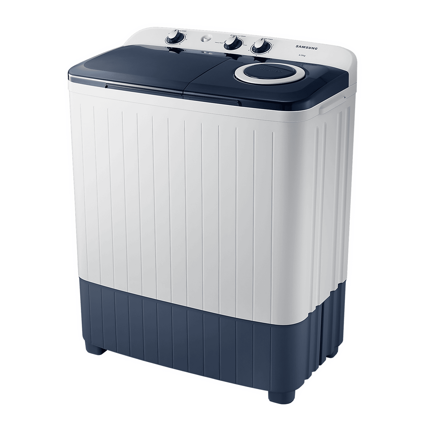 SAMSUNG 6.5 kg 5 Star Semi Automatic Washing Machine with Air Turbo Drying (WT65R2200LL/TL, Light Gray & Blue Base)