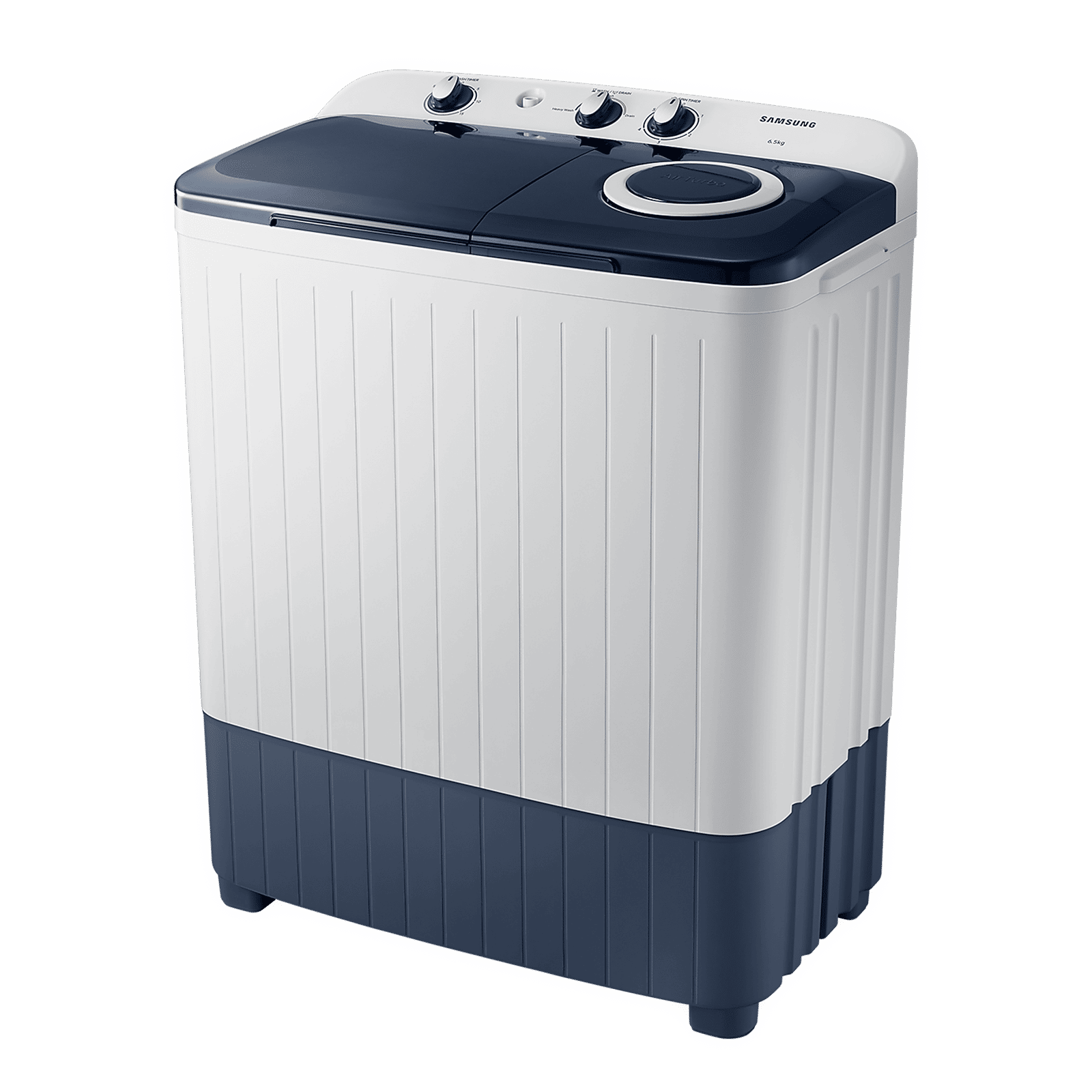 SAMSUNG 6.5 kg 5 Star Semi Automatic Washing Machine with Air Turbo Drying (WT65R2200LL/TL, Light Gray & Blue Base)