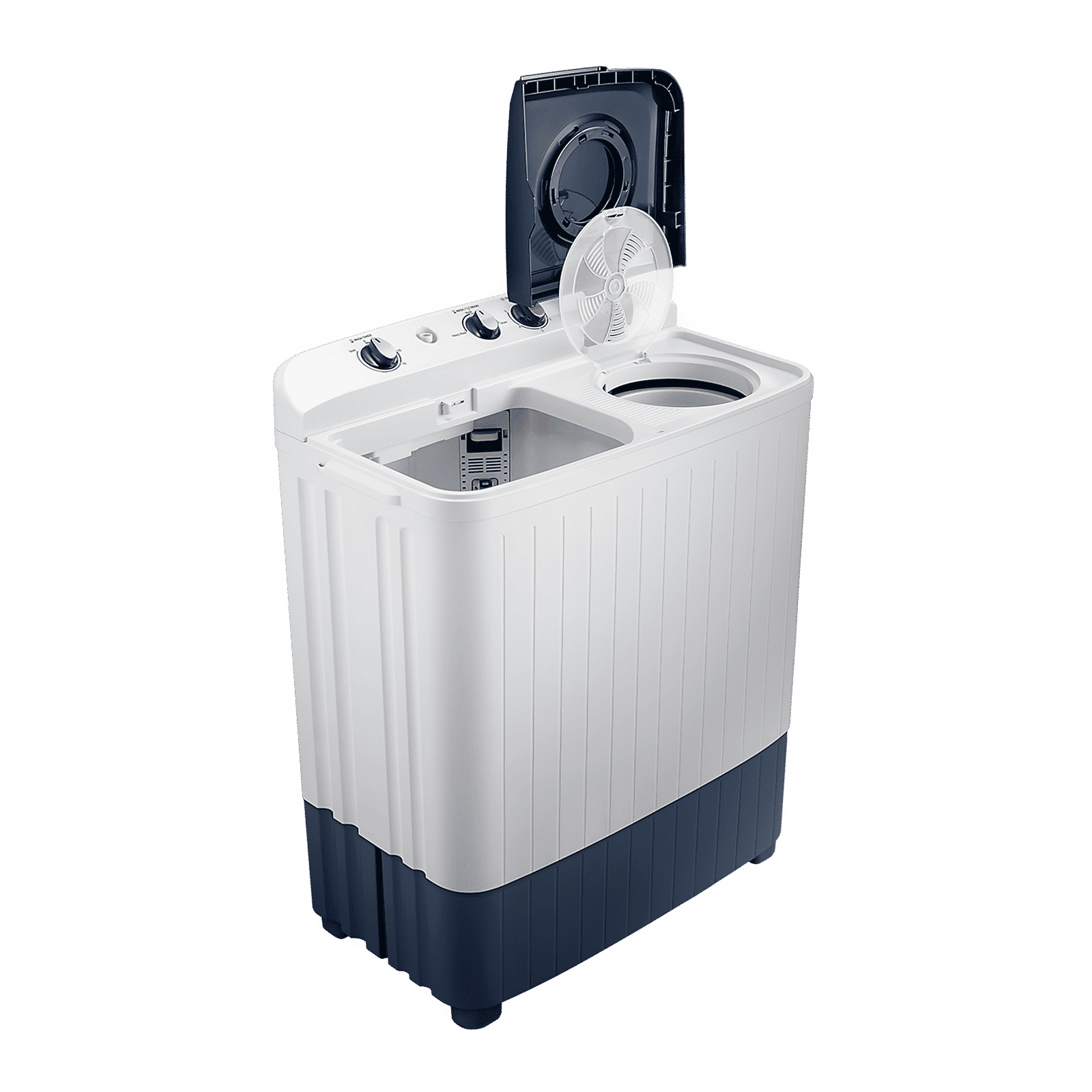 SAMSUNG 6.5 kg 5 Star Semi Automatic Washing Machine with Air Turbo Drying (WT65R2200LL/TL, Light Gray & Blue Base)