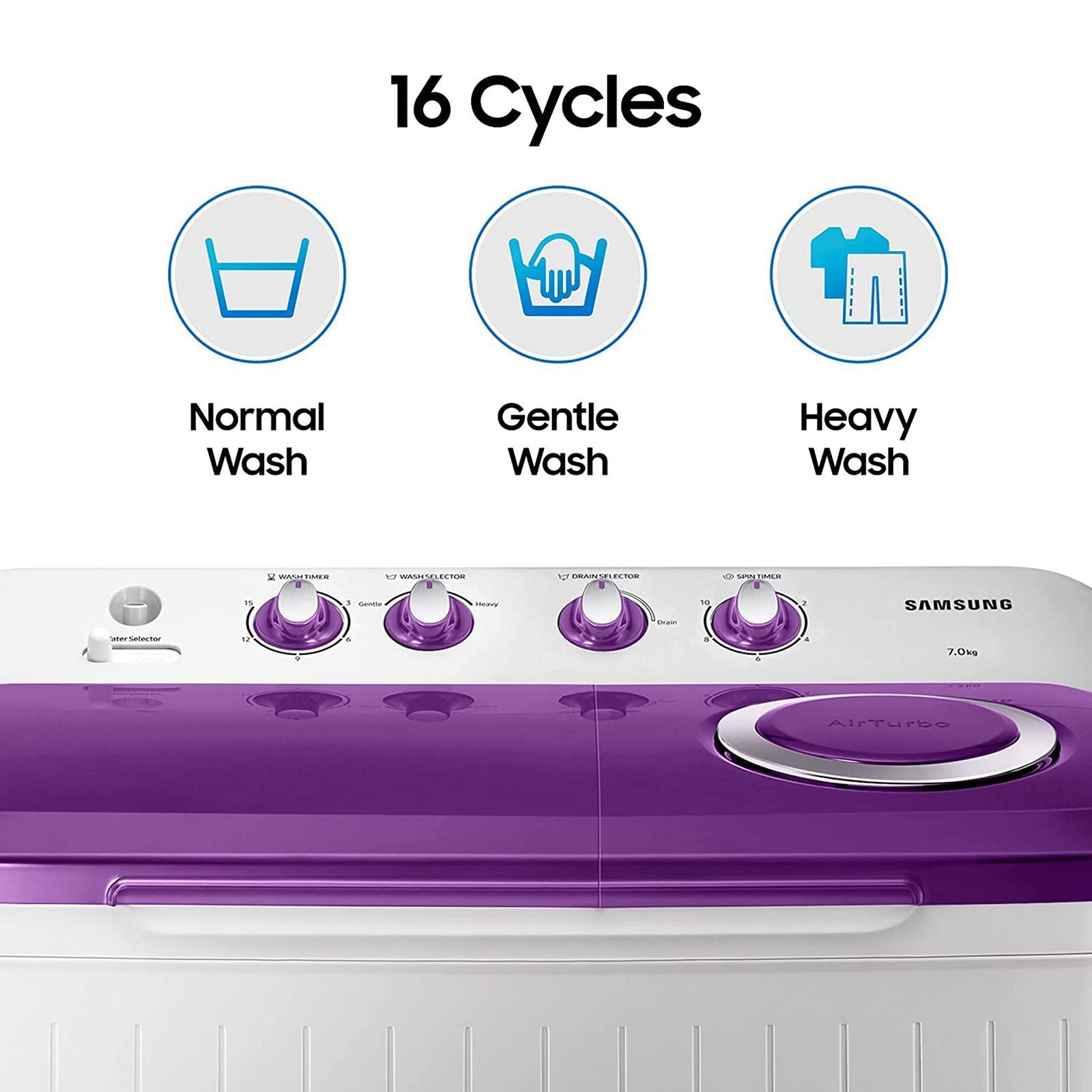 SAMSUNG 7 kg 5 Star Semi Automatic Washing Machine with Double Strong Pulsator (WT70M3000UU/TL, Light Gray & Voilet)