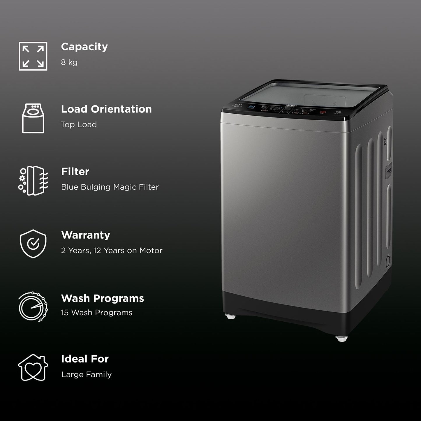 Haier 8 kg Fully Automatic Top Load Washing Machine (HWM80-H826S6, In-built Heater, Jade Silver)