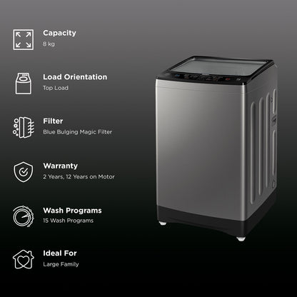 Haier 8 kg Fully Automatic Top Load Washing Machine (HWM80-H826S6, In-built Heater, Jade Silver)