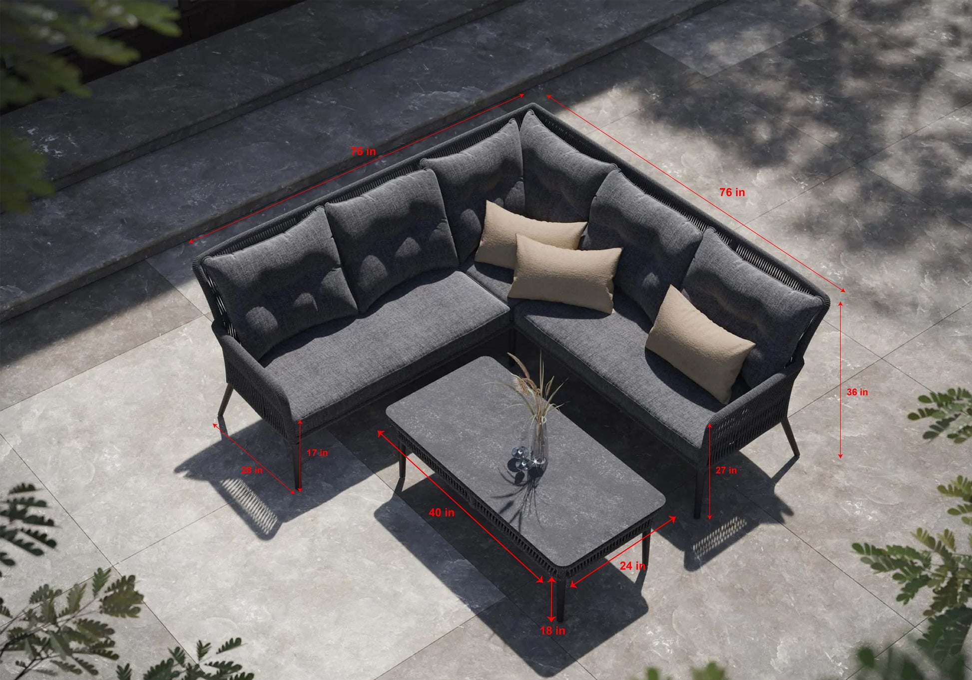 Mitya Outdoor Garden Balcony Sofa Set  5 Seater and 1 Center Table Set, Braid & Rope (Dark + Grey)