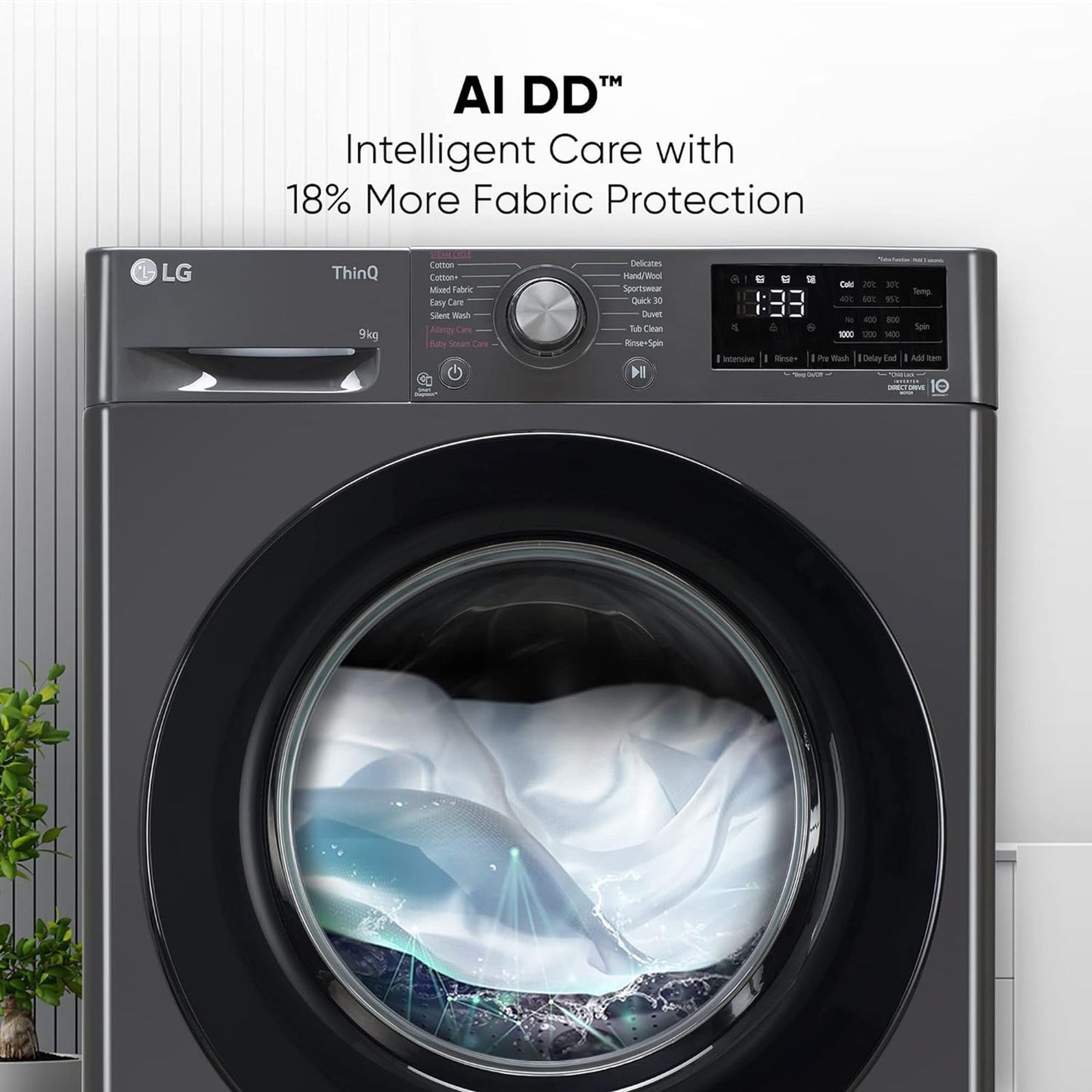 LG 9kg 5 Star Fully Automatic Front Load Washing Machine (FHV1409Z4M.ABMQEIL, LG ThinQ with Wi-Fi, Middle Black)