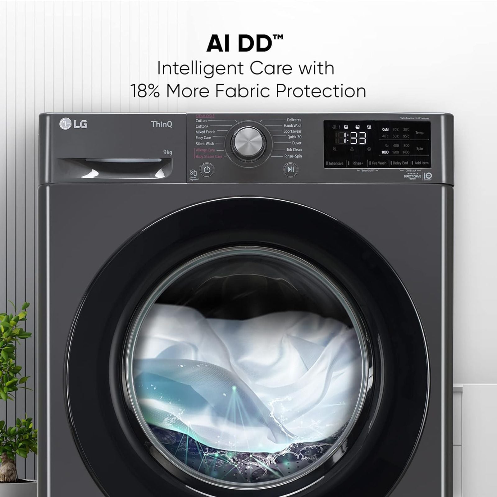 LG 9kg 5 Star Fully Automatic Front Load Washing Machine (FHV1409Z4M.ABMQEIL, LG ThinQ with Wi-Fi, Middle Black)