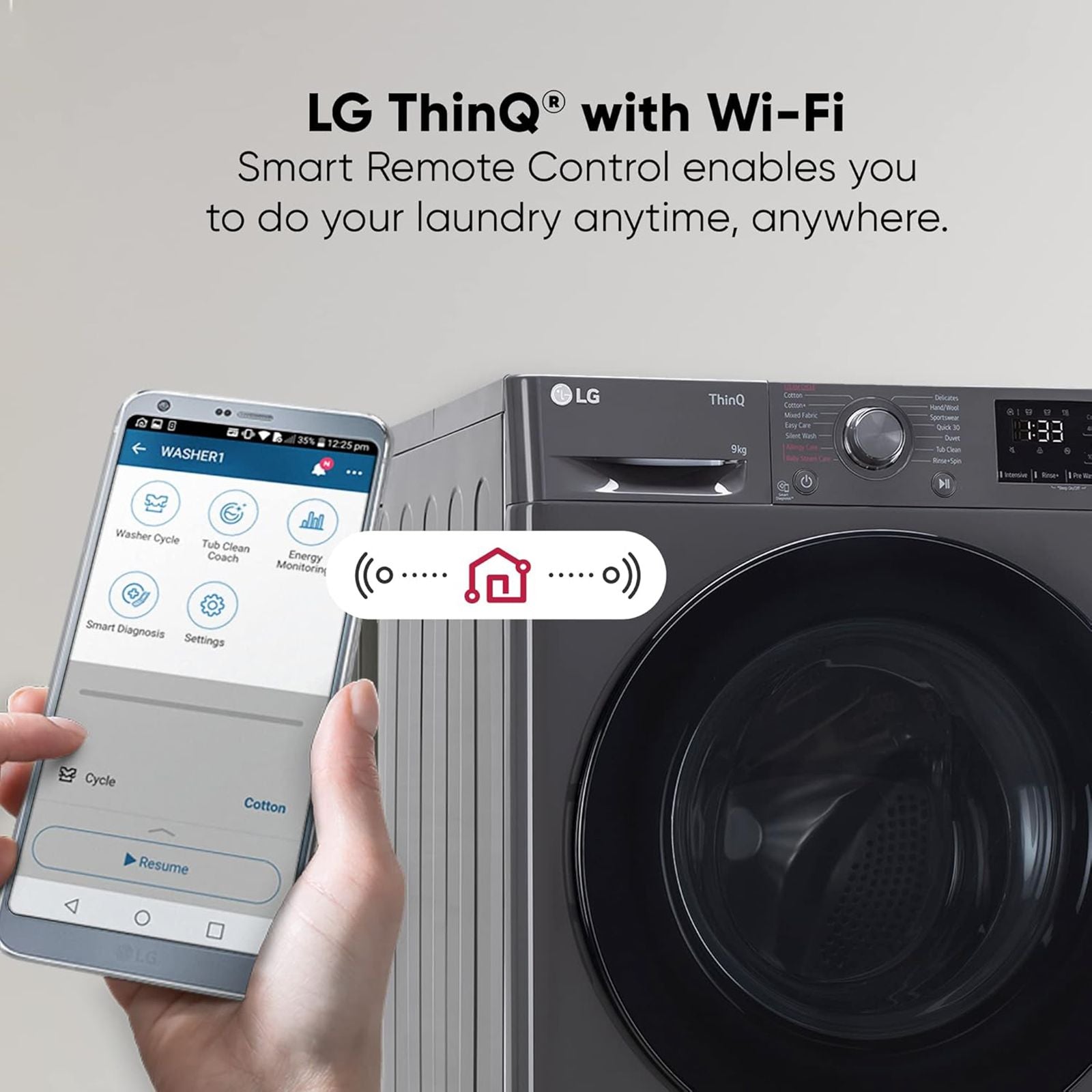 LG 9kg 5 Star Fully Automatic Front Load Washing Machine (FHV1409Z4M.ABMQEIL, LG ThinQ with Wi-Fi, Middle Black)