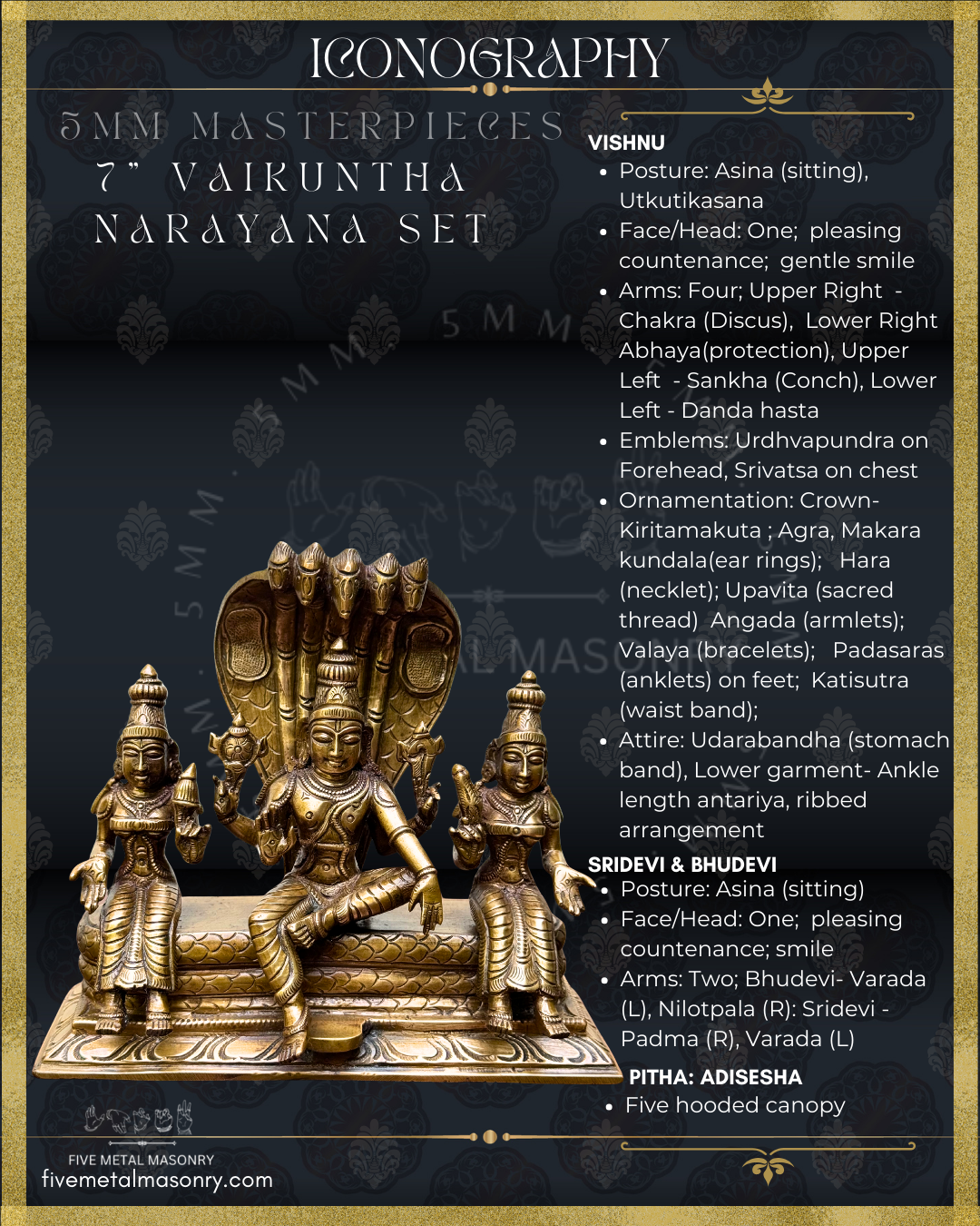 Vaikunta Narayana Panchaloha Bronze Icon Set - 7"-  Masterpieces Collection
