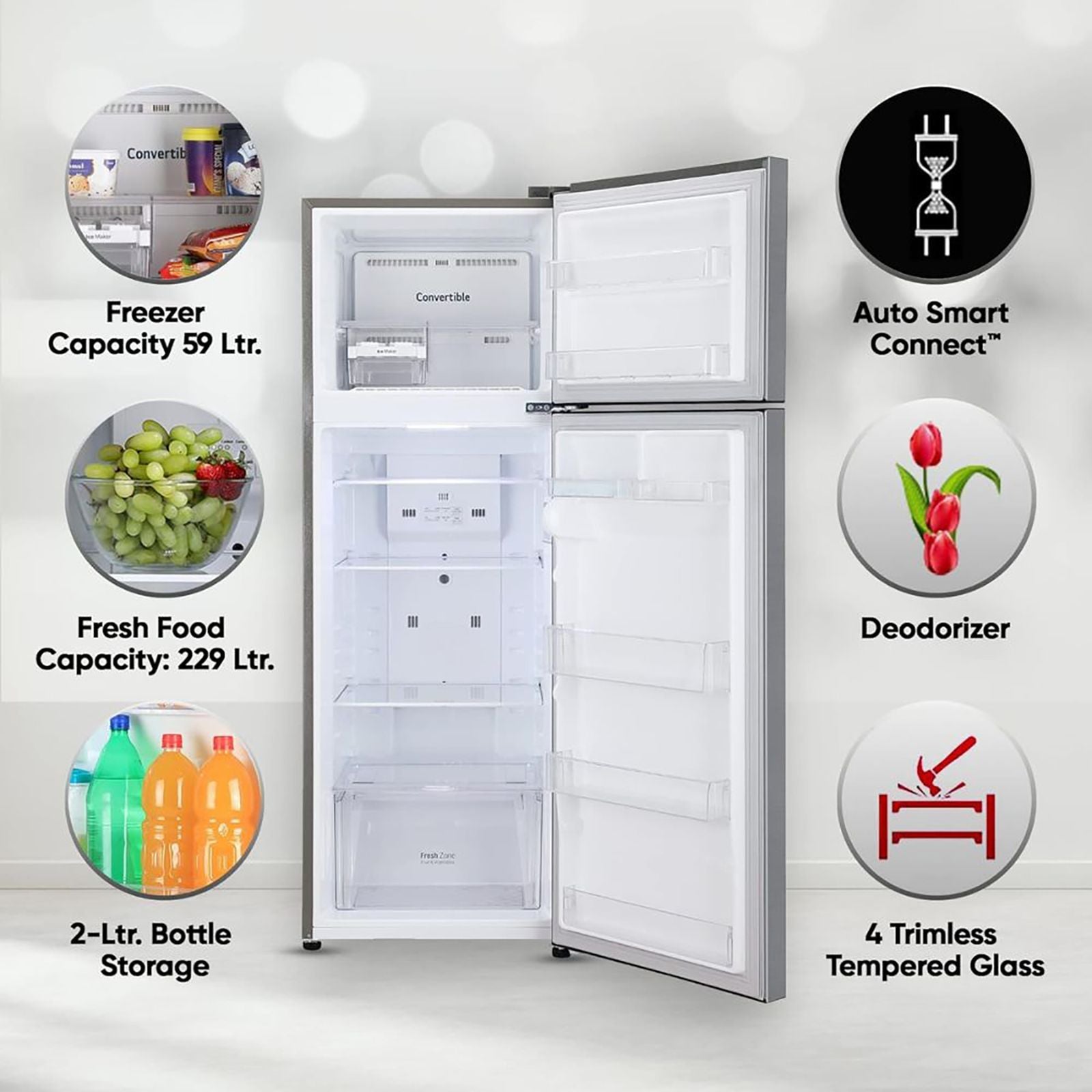 LG 288 Litres 2 Star Frost Free Double Door Convertible Refrigerator with Multi Air Flow (GL-S322SPZY.APZZEB, Shiny Steel)