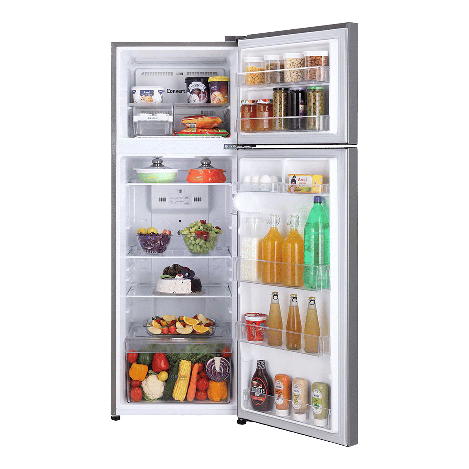 LG 288 Litres 2 Star Frost Free Double Door Convertible Refrigerator with Multi Air Flow (GL-S322SPZY.APZZEB, Shiny Steel)