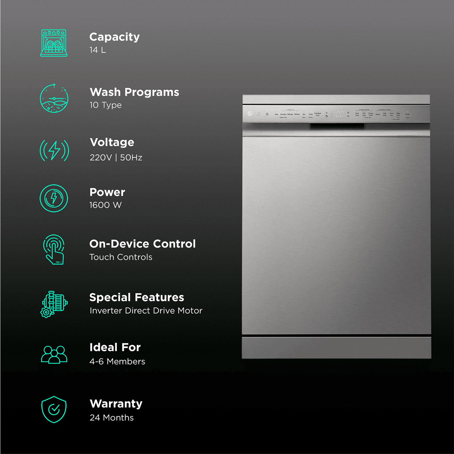 LG 14 Place Settings Free Standing Dishwasher with Inverter Direct Drive (Silver)