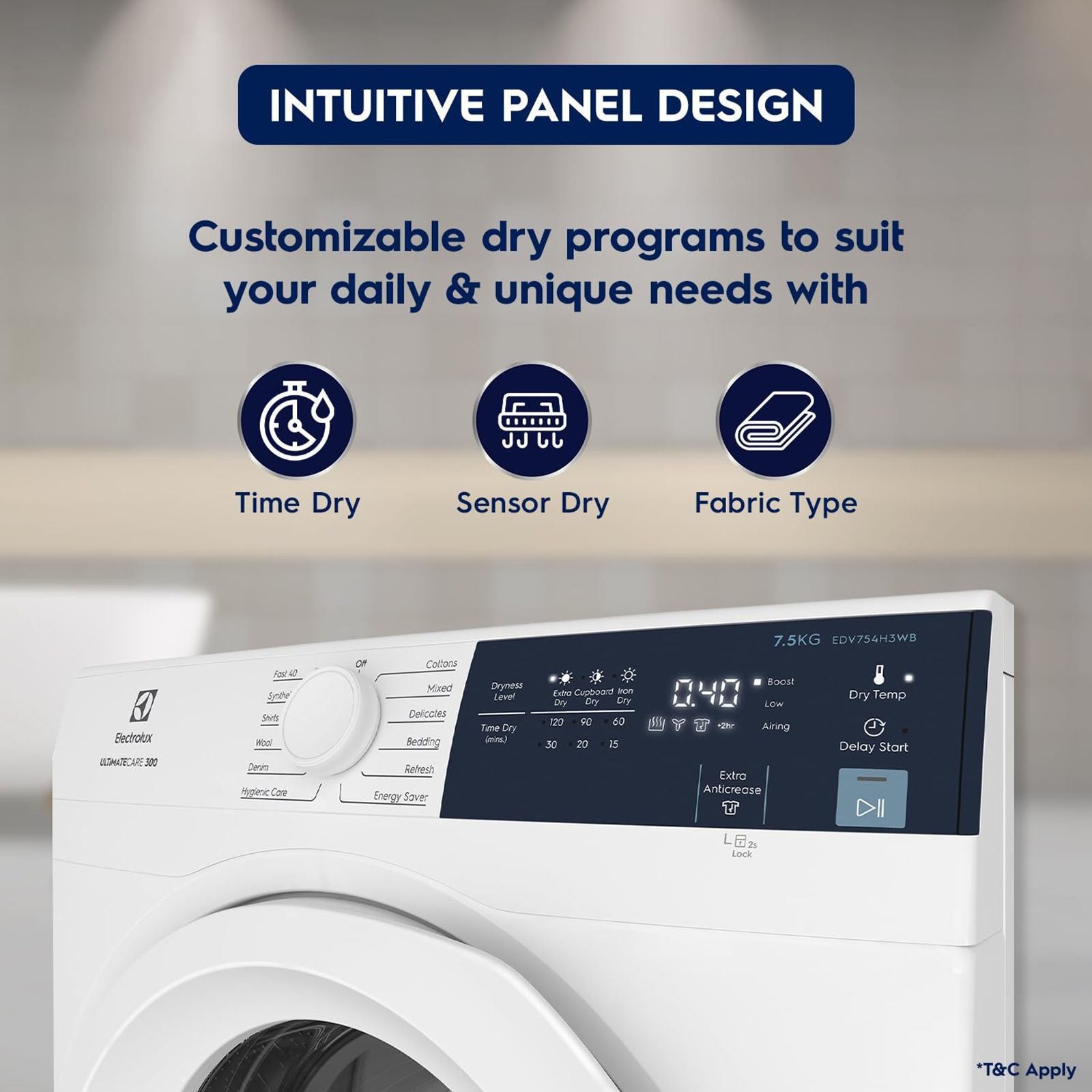 Electrolux UltimateCare 300 7.5 kg Fully Automatic Front Load Dryer (ReverseTumbling Function, EDV754H3WB, White)