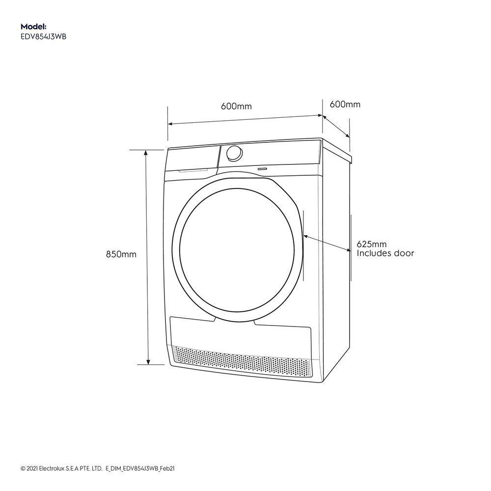 Electrolux 8.5 Kg Fully Automatic Front Load Dryer (UltimateCare 300, EDV854J3WB, ReverseTumbling, White)