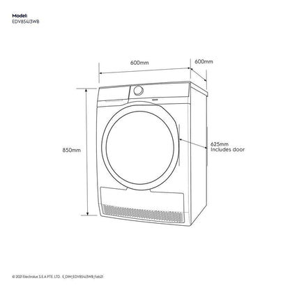 Electrolux 8.5 Kg Fully Automatic Front Load Dryer (UltimateCare 300, EDV854J3WB, ReverseTumbling, White)