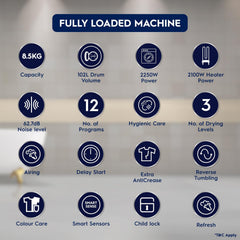 Electrolux 8.5 Kg Fully Automatic Front Load Dryer (UltimateCare 300, EDV854J3WB, ReverseTumbling, White)