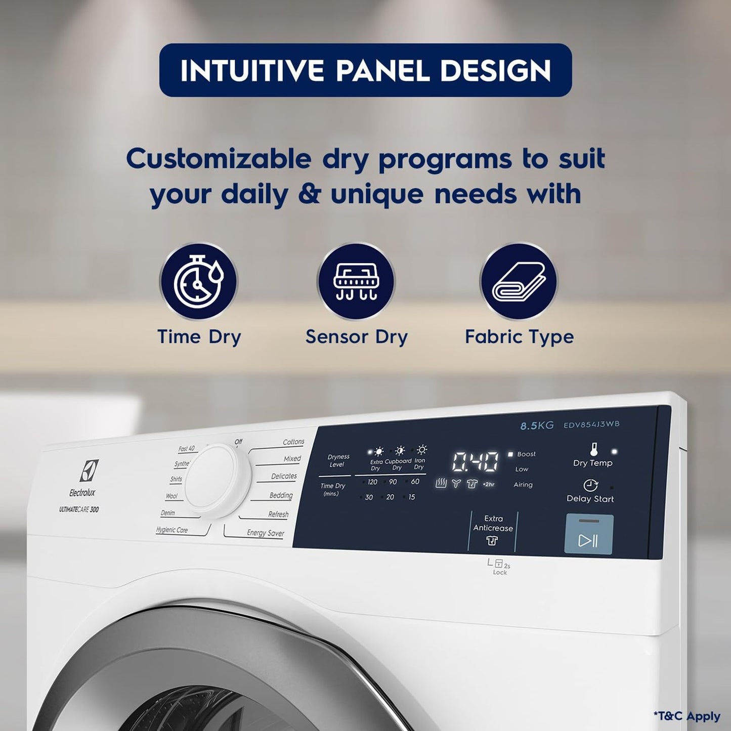 Electrolux 8.5 Kg Fully Automatic Front Load Dryer (UltimateCare 300, EDV854J3WB, ReverseTumbling, White)