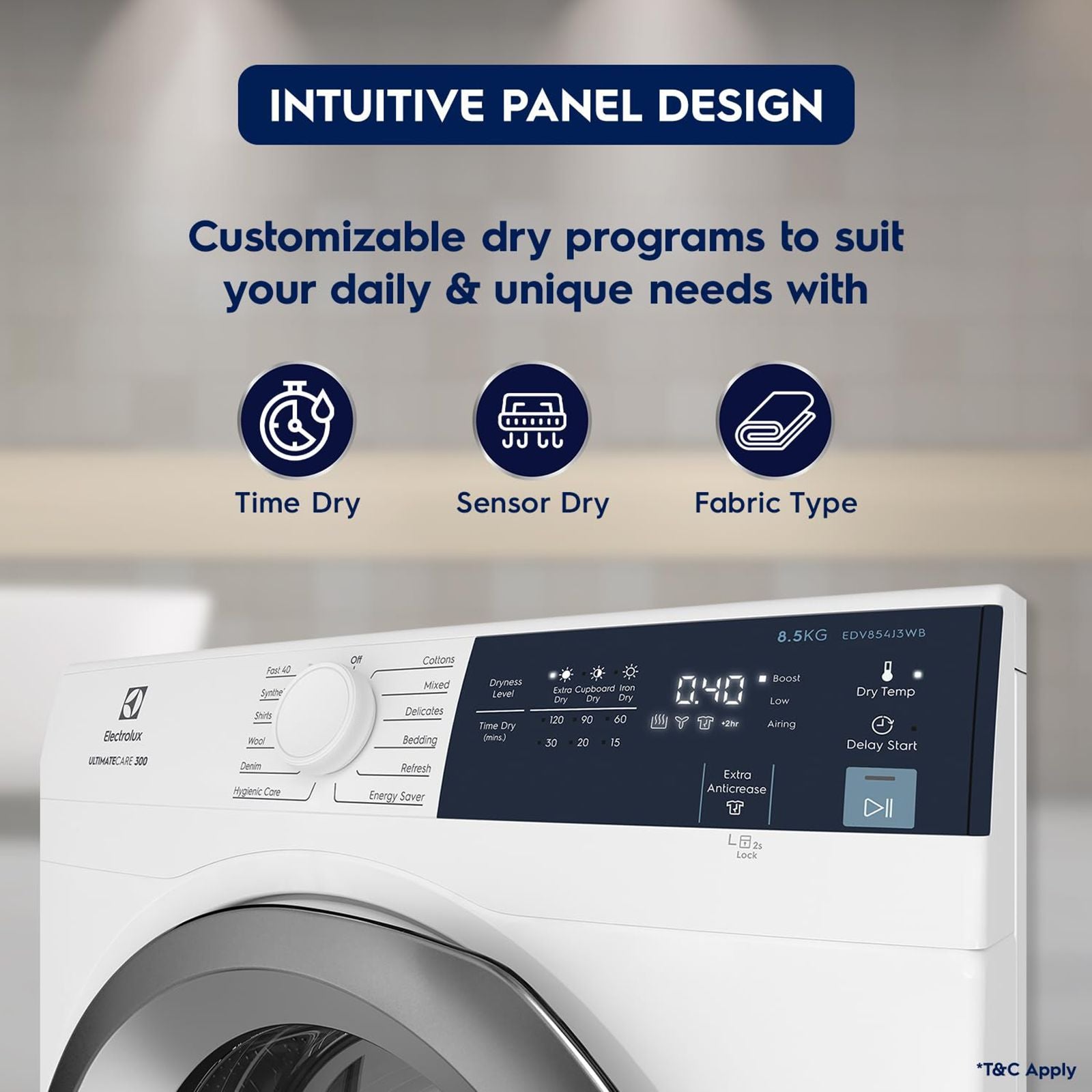 Electrolux 8.5 Kg Fully Automatic Front Load Dryer (UltimateCare 300, EDV854J3WB, ReverseTumbling, White)