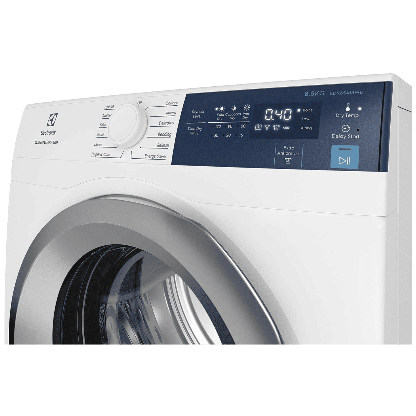 Electrolux 8.5 Kg Fully Automatic Front Load Dryer (UltimateCare 300, EDV854J3WB, ReverseTumbling, White)