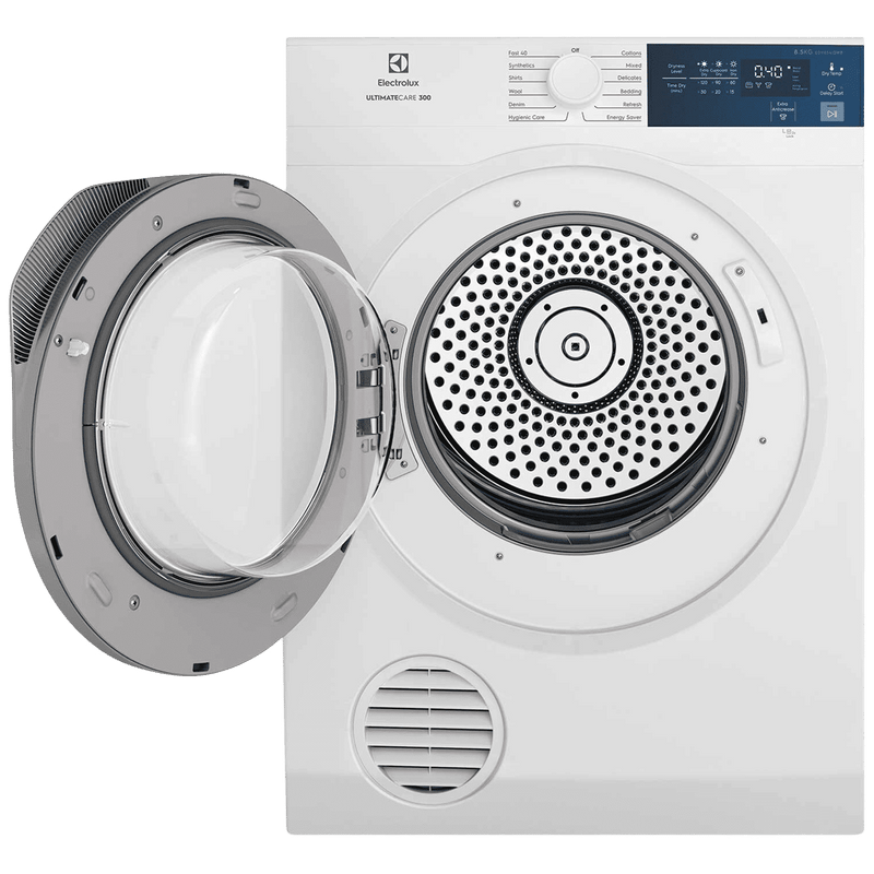 Electrolux 8.5 Kg Fully Automatic Front Load Dryer (UltimateCare 300, EDV854J3WB, ReverseTumbling, White)