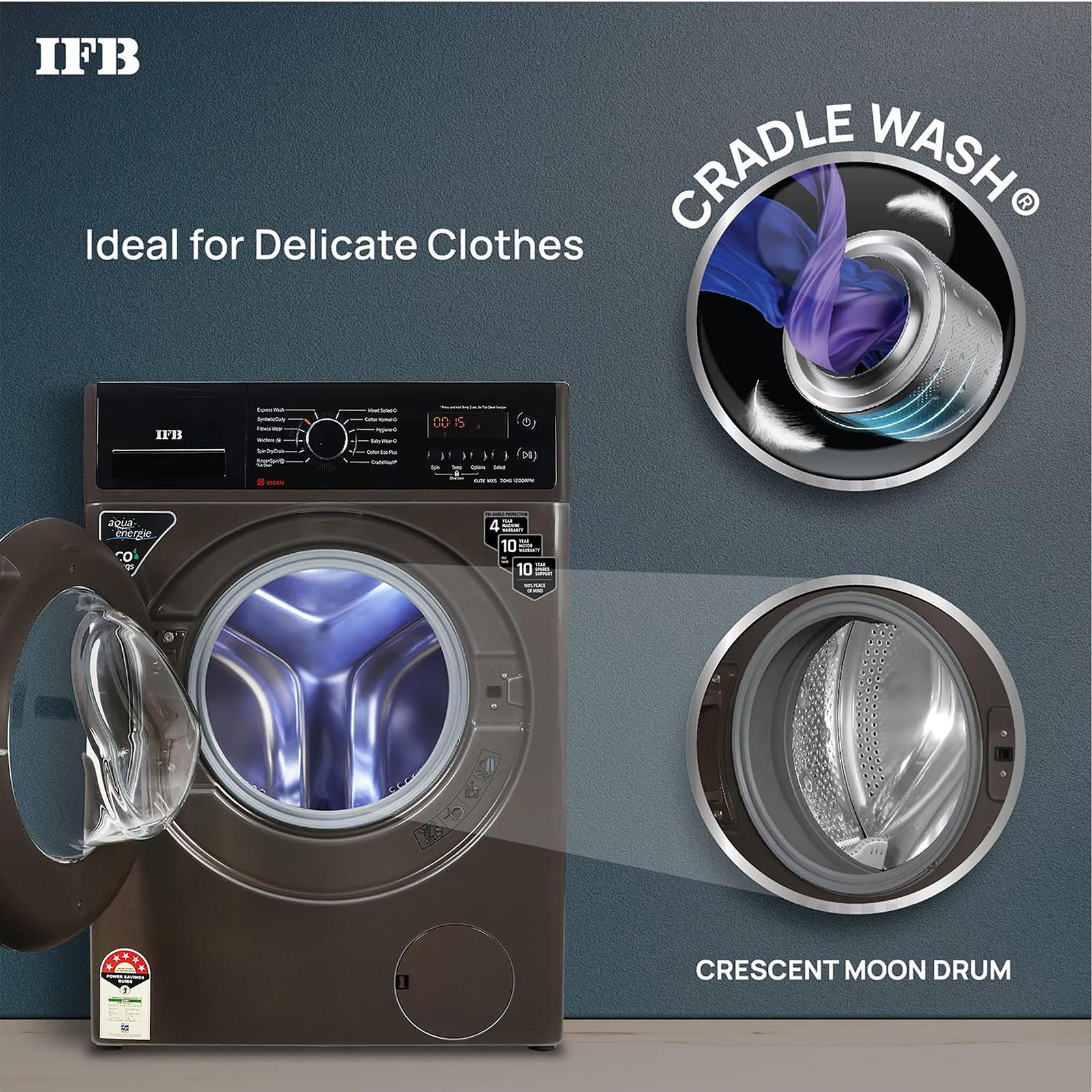 IFB 7 kg 5 Star Fully Automatic Front Load Washing Machine (Elite MXS 7012, Crescent Moon Drum, Mocha)