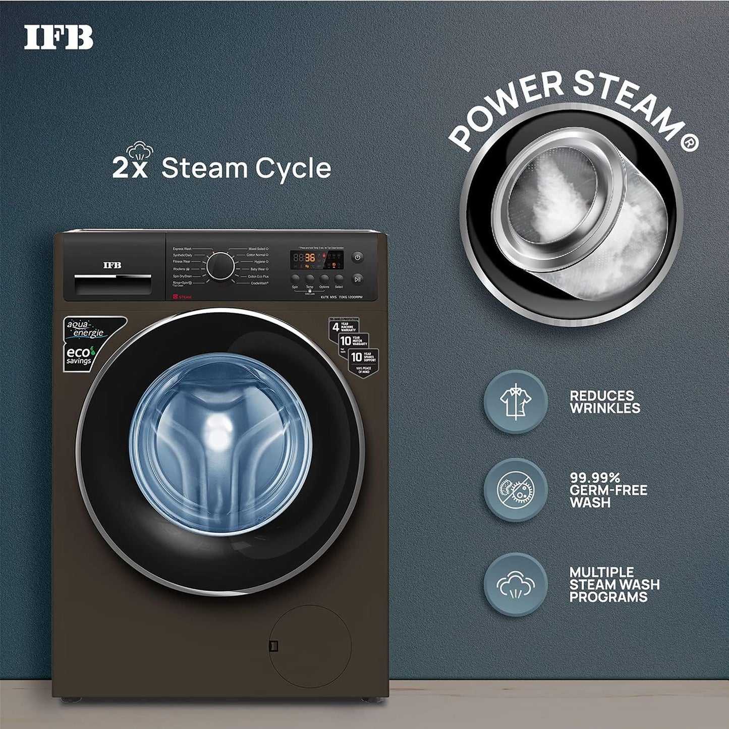 IFB 7 kg 5 Star Fully Automatic Front Load Washing Machine (Elite MXS 7012, Crescent Moon Drum, Mocha)